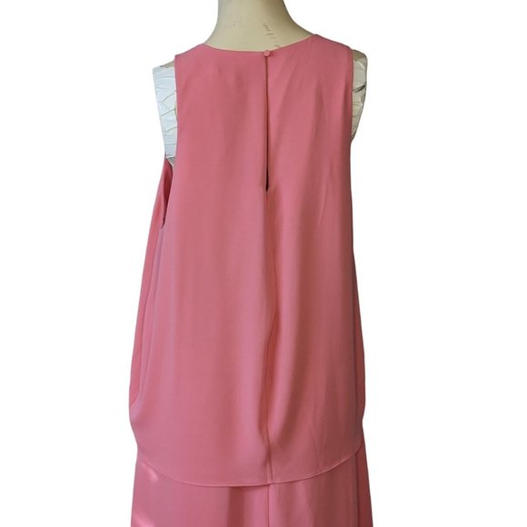 Halston sleeveless pink shirred front Georgette dress size 14 - Picture 5 of 11